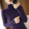 Suéter de punto para mujer, otoño transfronterizo, cuello alto apilado, nuevo 2025, ajuste ceñido, capa base acanalada de manga larga