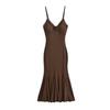 Puro deseo 2024 Nuevo elegante vestido de tirantes con escote en V y borde de encaje para mujer paso a paso Lotus con vestido de cola de pez con almohadilla en el pecho