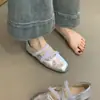Nuevos Zapatos Mary Jane Rojos de Estilo Francés con Tira Cruzada, Zapatos Planos de Punta Cuadrada para Mujer, Zapatos de Ballet Hada de Noche de Boca Baja