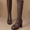 2025 Novas Botas Elásticas Slim de Solado Grosso e Salto Grosso Europeias e Americanas Transfronteiriças Botas de Salto Alto Moda Transfronteiriça de Comércio Exterior Botas Femininas