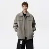 Jaqueta de couro casual de alta qualidade para homens, estilo americano de outono, design solto, jaqueta workwear, marca da moda, casaco de couro versátil com gola lapela