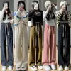 Pantalones de pana de pierna ancha para mujer 2025 Otoño e Invierno Nuevo Estilo Pantalones con caída Sueltos Look Adelgazante Pantalones Casuales de Cintura Alta Rectos