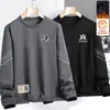 Sudadera de otoño e invierno para hombre, corte holgado, forro polar, sin capucha, cuello redondo, camiseta de manga larga, talla grande, moderna, versátil y cómoda
