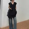 Top sin mangas con cuello en V estilo coreano para mujer, Nuevo chaleco de verano versión coreana estilo perezoso de longitud media, Suéter holgado adelgazante