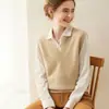 Chaleco de Cachemira Chaleco de Punto para Mujer 2024 Otoño e Invierno Nuevo Holgado Ropa Exterior Apilada Cuello en V Color Sólido Suéter Chaleco