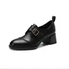 Zapatos de Cuero para Commuter de Piel de Oveja Lavable con Suela Silenciosa 2026 Primavera Tacón Medio Grueso Hebilla Punta Redonda Piel Genuina Corte Profundo Zapatos de Una Sola Pieza para Mujer