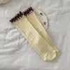 Nuevos Calcetines Absorbentes de Sudor para Otoño e Invierno para Mujer Calcetines de Doble Capa de Madera con Orejas Calcetines de Capa Media Estilo Japonés Calcetines Grises Rayados Apilados para el Cabello