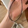 Colar de Tecido com Laço e Pedras Naturais Pretas Estilo Coreano de Nicho Pulseira Corrente para Clavícula Feminina Exquisita Versátil