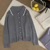 Cárdigan de Punto Estilo Coreano con Solapa y Botones de Corazón para Mujer, Botones de Perla, Abrigo Suéter Versátil