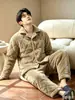 Pijama masculino acolchoado espesso de três camadas, inverno, gola virada, quente, casual, conjunto de roupa para casa, pode ser usado fora, atacado (Vermelho)