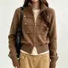 Cárdigan de Punto con Cremallera y Cuello Alto Estilo Nuevo Retro Transfronterizo para Mujer Otoño Invierno Nuevo Diseño de Doble Botonadura Cárdigan de Punto
