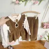 Ancorelala outono novo meninas rede vermelha rua frita base camisa veludo cotelê colete calças conjunto de três peças