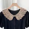 Xale de renda com gola de boneca vazada, camisa feminina decorada com pérolas, gola falsa, sobreposição de saia estilo coreano