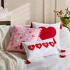 Funda de Almohada para Pareja Seleccionada Cuidadosamente Transfronteriza con Bordado de Toalla Roja, Bordado de Corazón Rosa, Funda de Almohada de Amor para el Día de San Valentín