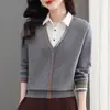 Tejido de Punto Falso de Dos Piezas para Mujer Suéter Delgado 2026 Primavera Otoño Nuevo Estilo Versión Coreana Chaqueta Exterior Corta Suéter Top
