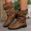 Botas de Mujer Cruzadas sin Cordones Otoño/Invierno Tacón Bajo Estilo Europeo Talla Grande Fruncidas Nuevo Estilo 2024 Botas para Mujer Botas Cortas