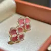 Rosa Vintage Flor Rosa Artesanía Fina Diamante Brillante Trébol de Cuatro Hojas Pulsera Collar Pendientes Dopamina Retro Set