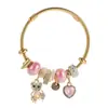 Pulsera de Acero Inoxidable Panjia de Venta Caliente Transfronteriza, Moderna y Dulce Colgante de Oso de Amor con Pedrería, Pulsera de Perlas de Alta Gama