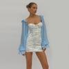 Verão feminino europeu e americano estampado apertado algodão chiffon manga comprida cross-border novo sexy bainha saia vestido