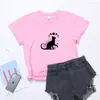 Ponto de Venda Amazon Comércio Exterior Austrália Anti-Europeu e Americano Feminino Solto Gola Redonda Gato Lua Manga Curta Camiseta Top Feminino