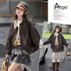 Abrigo para Niña 2026 Otoño Chaqueta de Cuero Motociclista Infantil, Top Casual de Cuero PU Holgado Genial para Niñas
