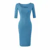 Vestido sexy y seductor de cuello cuadrado, ajustado al cuerpo, de manga media, colección de otoño temprano 2026, estilo sofisticado y maduro, vestido bodycon para mujer