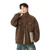 Chaqueta de Trabajo Retro Americana de Cuero PU Resistente con Cuello Alto Unisex Corte Limpio Detroit Holgada Abrigo de Moda para Pareja