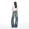 Jeans de Pierna Ancha Sueltos con Salpicaduras de Tinta Lavadas Estilo Americano Nuevo de Moda Verano 2026 Chica Picante High Street con Pequeña Cimitarra para Mujer