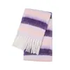 Bufanda de Hilo Circular de Comercio Exterior para Mujer, Bufanda de Invierno Arcoíris a Cuadros de Doble Cara, Bufanda de Mohair con Combinación de Colores, Borla Estilo Ac