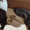 Mocasines de felpa de cuero genuino suave, suela blanda, estilo old money, para mujer, invierno, sin cordones, zapatos para conducir persona perezosa, zapatos de algodón, zapatos sencillos de pelo