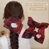 Lenço Quadrado Xadrez de Lã Estilo Britânico Elástico de Cabelo Scrunchie para Mulheres, Corda de Cabelo Lateral Quadrada Rabo de Cavalo Baixo Faixa de Cabelo