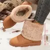 Botas de Neve com Barra Reversível de Pelúcia Grande Transfronteiriças Femininas com Sola Grossa Botas Curtas com Forro de Veludo Quente Acabamento em Pele Falsa Botas de Algodão de Inverno Venda por Atacado