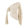Ropa para mujer transfronteriza al por mayor: Camiseta de moda sexy de manga corta ajustada con cuello asimétrico para mujer, top sexy ajustado europeo y americano