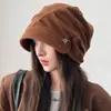 Gorro de Punto con Estampado de Letras para Mujer, Circunferencia de Cabeza Grande, Versátil Estilo Coreano, Gorro Fino de Pullover para Principios de Otoño, Gorro Protector de Orejas