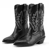 Botas occidentales nuevas para mujer de comercio exterior europeo y americano 2026, con punta fina, bordadas en mezclilla, con tacón alto grueso para mujer
