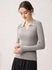 Outono Inverno Novo 100% Caxemira Pura Camisa Polo Feminina Simples para o Dia a Dia Manga Longa Suéter de Tricô Slim Fit Camada Base
