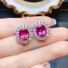 Venta al por mayor de fábrica Populares Pendientes de Botón de Topacio Rosa Natural Plata S925 Incrustado Piedra Principal 8*10 Fábrica de Joyería Venta Directa