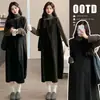 Ropa de maternidad otoño e invierno nuevo conjunto de dos piezas capa base a rayas + vestido chaleco cuello alto suelto que cubre el abdomen delgado prenda exterior