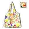 Nova grande bolsa de compras dobrável, bolsa quadrada de pano com flores, bolsa de compras portátil, bolsa tote dobrável