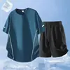 Traje deportivo casual de verano para hombre, conjunto de dos piezas holgado estampado para hombre, camiseta y shorts elásticos transpirables de secado rápido para hombre