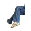 Jeans rectos de verano talla extra para mujer, pantalones de pierna ancha adelgazantes de cintura alta de primavera para chicas talla extra con cuerpo tipo pera