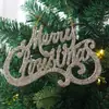Novos Enfeites de Natal em Forma de Gancho com Letras Inglesas, Etiquetas de Letras com Pó Dourado, Suprimentos para Decoração de Árvore de Natal