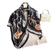 Pañuelo cuadrado de seda sintética de alta gama, elegante, con estampado de cadena ecuestre, pañuelo de seda estampado, chal versátil, pañuelo para el cuello, pañuelo de protección solar, pañuelo para la cabeza, bufanda