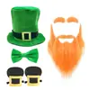 Em estoque Amazon Festa de Carnaval Barba Irlandesa Chapéu de Trevo Chapéu do Dia de São Patrício Terno com Gravata Borboleta