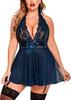 Suministro transfronterizo de lencería sexy de comercio exterior europeo y americano, pijama de tirantes de malla con perspectiva para mujer, camisón de talla grande