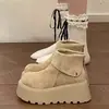 Botas de Nieve Retro de Suela Gruesa para Aumentar Altura para Mujer 2025 Otoño e Invierno Nuevas Botas Cortas Delgadas y Versátiles para Mujer