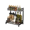 Estante de Almacenamiento para Cocina Negro Estante para Especias Acero Inoxidable Soporte para Cuchillos y Palillos Estante de Almacenamiento para Tabla de Cortar Estante de Almacenamiento Móvil