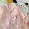Cardigan de Algodão Nuvem Venda Quente Estilo Novo de Verão com Gola, Pijama Doce para Meninas, Shorts de Manga Curta, Conjunto de Roupa para Casa Feminino