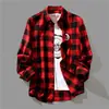 Camisa a cuadros en blanco y negro para hombre, estilo coreano, de moda, para primavera y otoño, holgada, informal, de manga larga, para verano