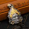 Collar con colgante de plata 925 transfronterizo, nuevo, personalizado, retro, tendencia nacional, estilo étnico, tallado tridimensional por ambos lados, dios de la riqueza amarillo, para hombre